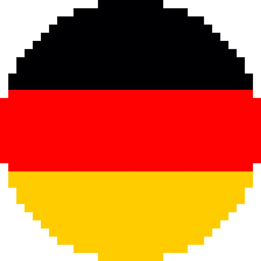 Germany Flag charted for cross stitch, 32 by 32 stitches in 3 DMC colors