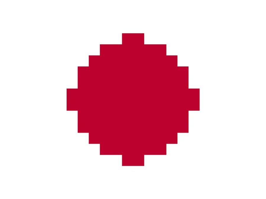 Japan Flag charted for cross stitch, 24 by 18 stitches in 2 DMC colors