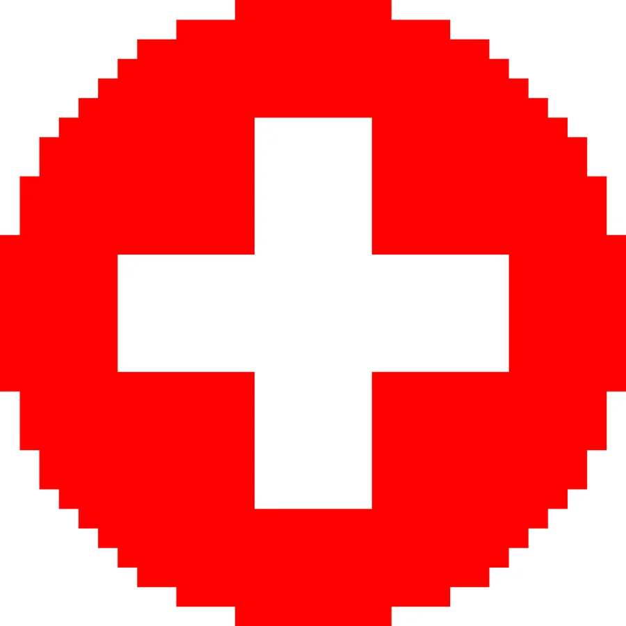 Switzerland Flag charted for cross stitch, 32 by 32 stitches in 2 DMC colors
