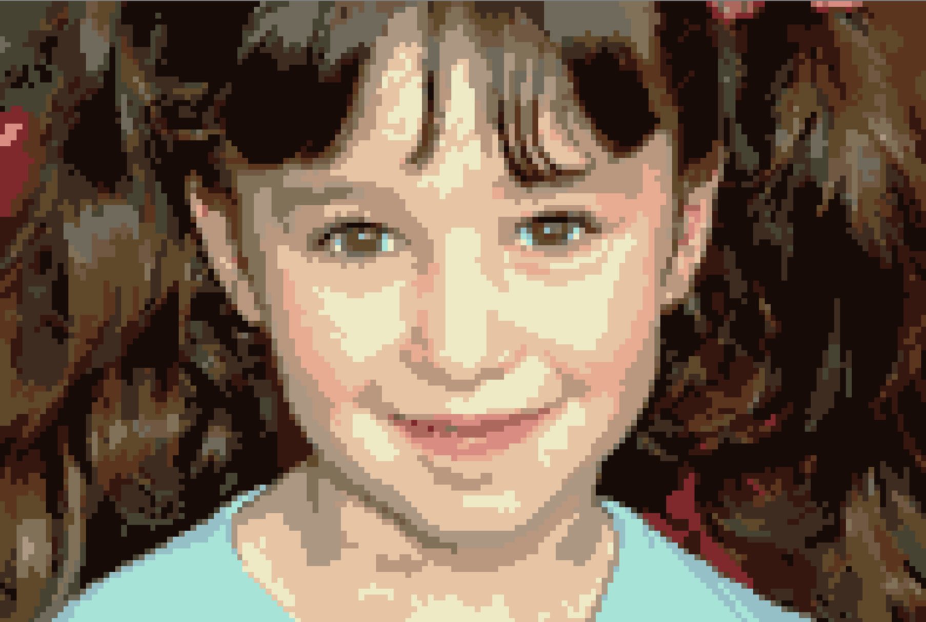 Kid portrait converted in Stitchmate — 160×107, 20 DMC colors, canvas view