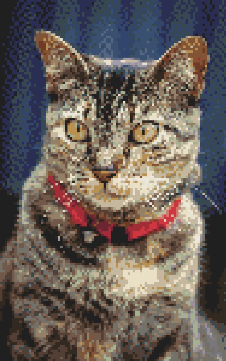 Cat portrait converted with Pixel-Stitch - more scattered stitches and confetti